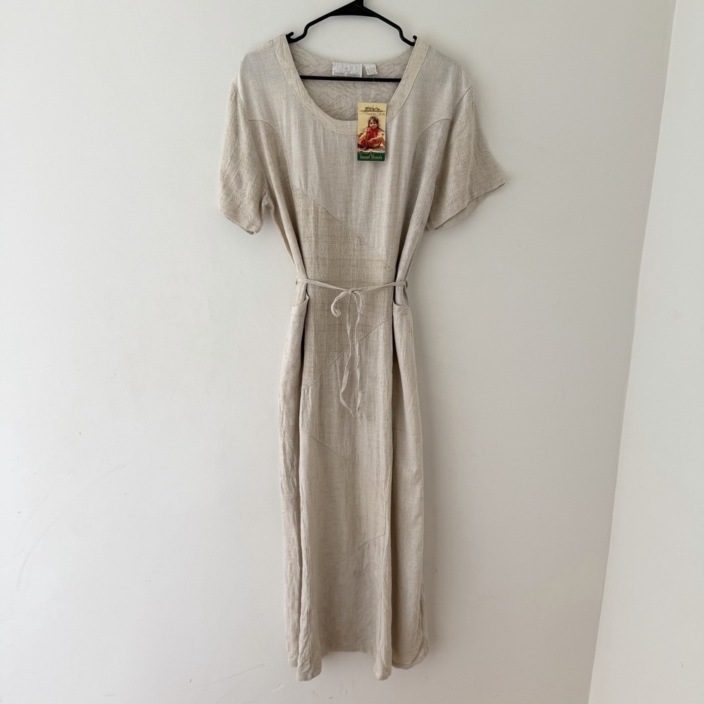 Sacred Threads Maxi Dress L Patchwork Lagenlook Boho Artsy Neutral  Pocket NWT